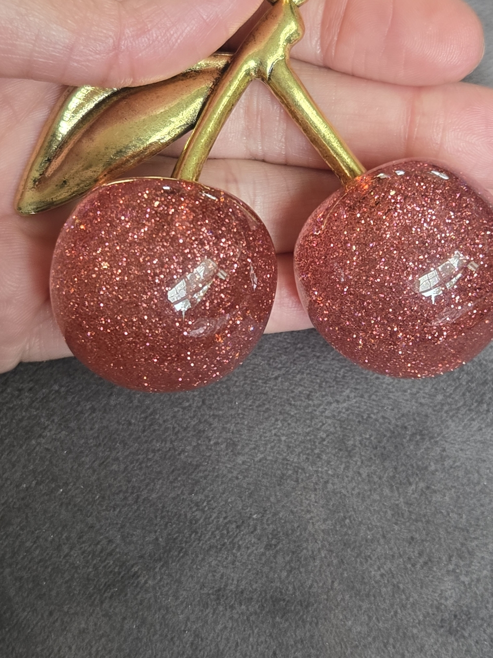 Glitter Cherry Keychain - Pink/Gold - Picture 3 of 7